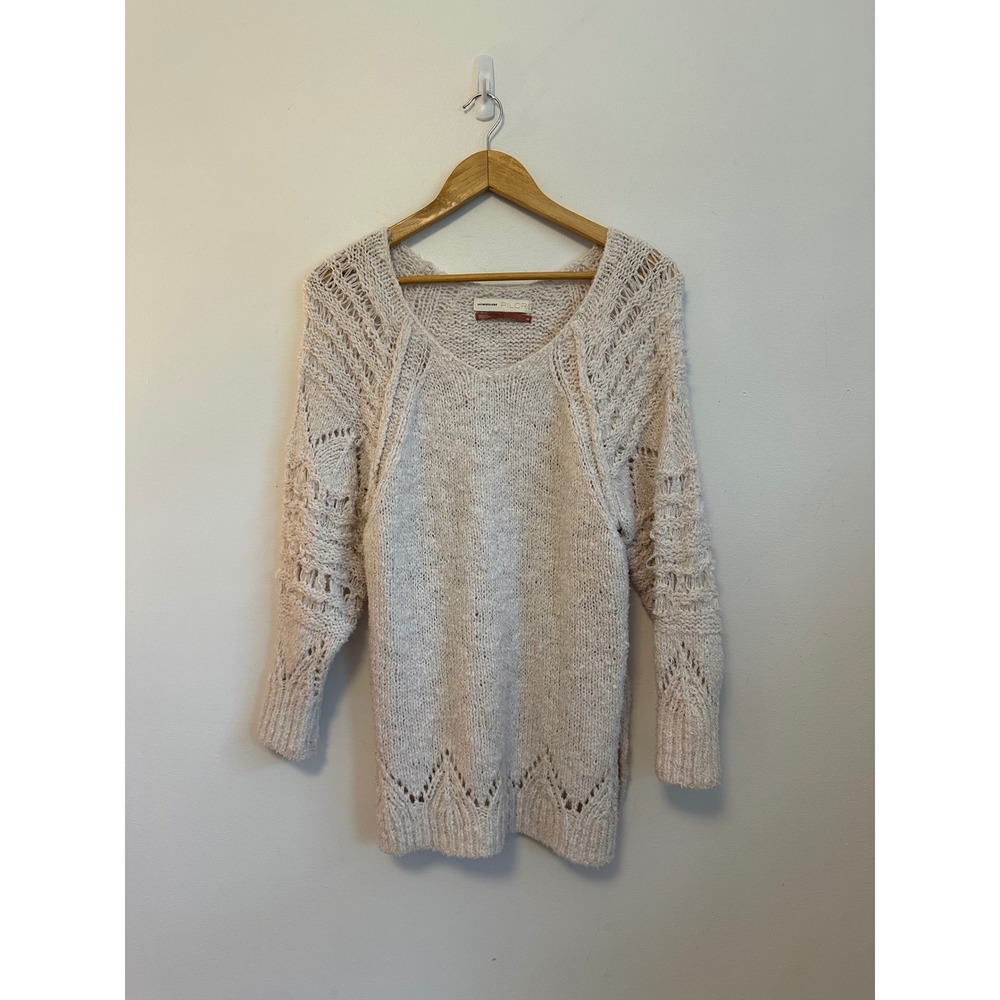 Anthropologie Pilcro Cream Pointelle Chunky Knit Cotton Blend Sweater | Size XS